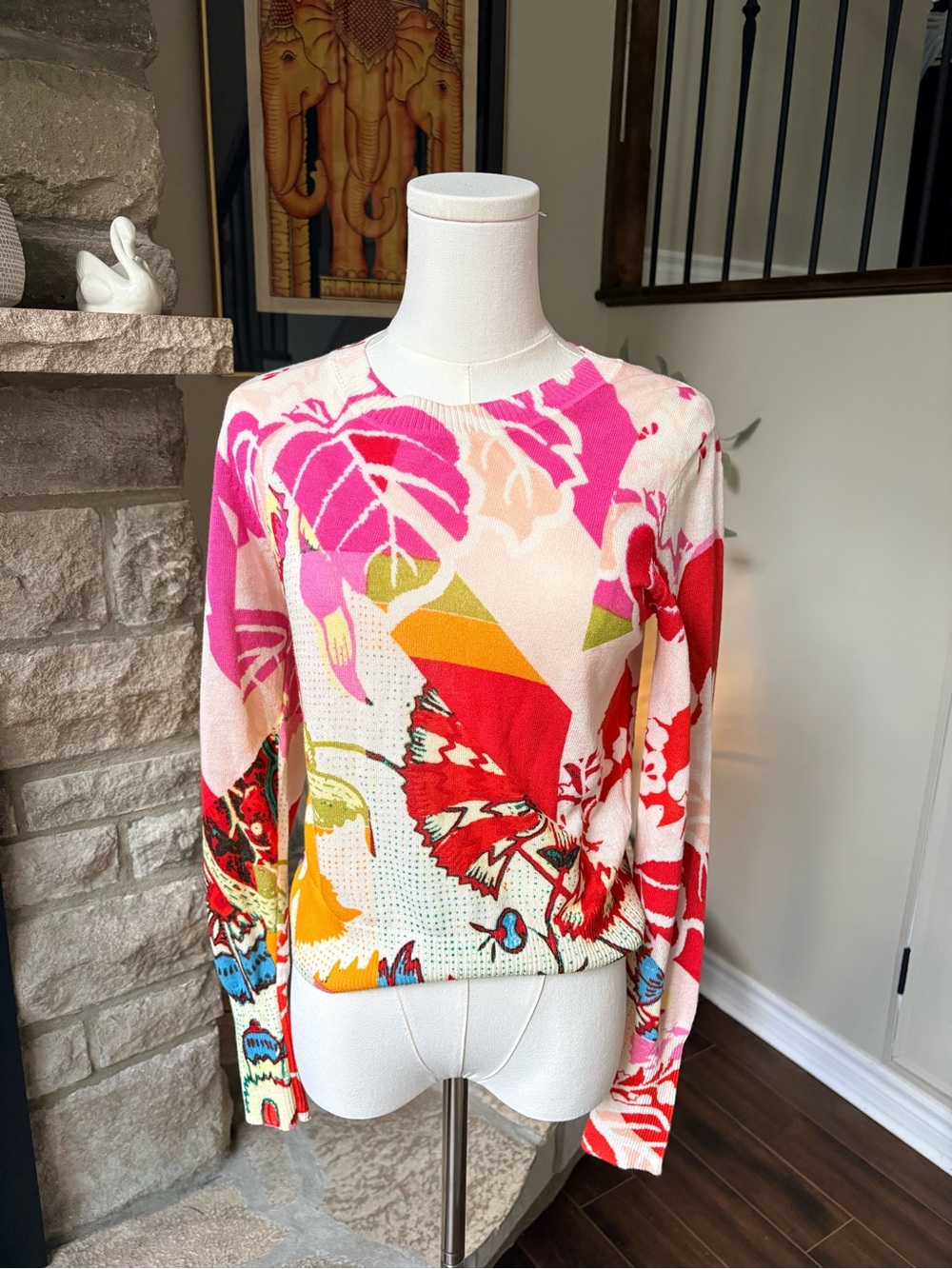 Desigual Women’s Multicolor Tropical Floral Graphic Knit Sweater Size M
